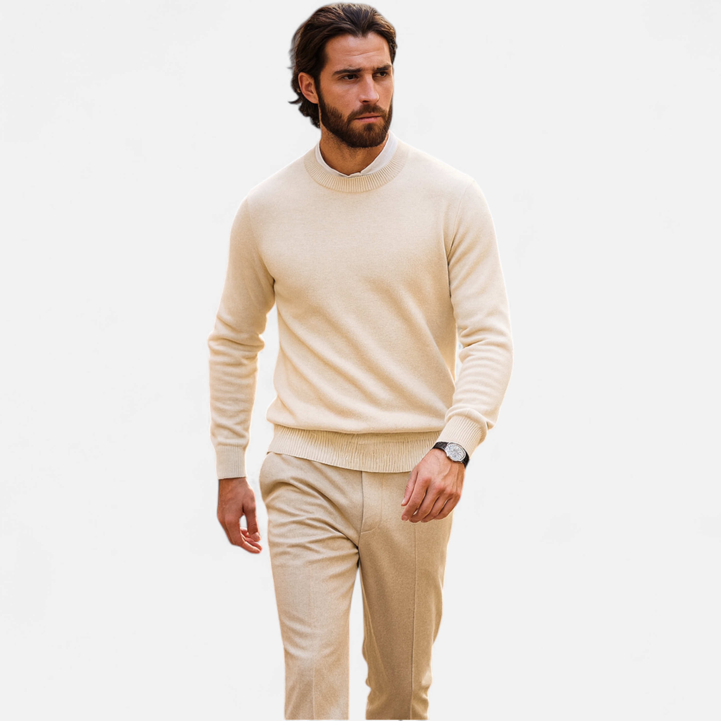 Wise Men's Loose-Fit Cashmere Wool Blend Round Neck Jumper | Relaxed Luxury Knit Jumper for Men | Smart Casual Everyday Winter Knitwear