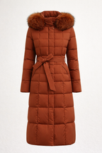 Sleek Long Winter Puffer Jacket with Hood for Women