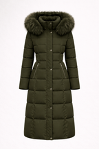 Sleek Long Winter Puffer Jacket with Hood for Women