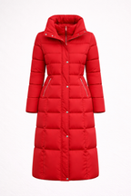 Sleek Long Winter Puffer Jacket with Hood for Women