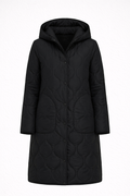 Women’s Black Long Quilted Puffer Coat Refined Warmth in Classic Form