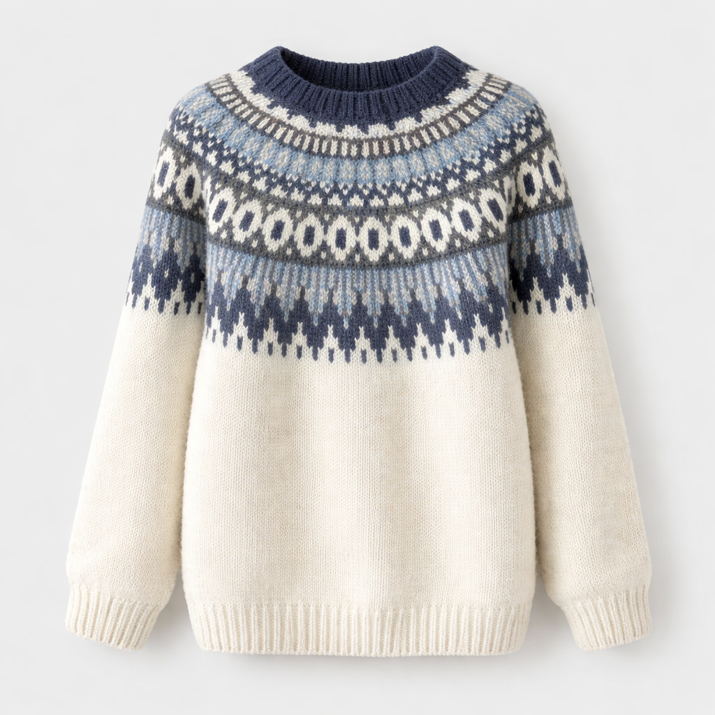 Sigrid Women's Nordic Knit Wool Blend Sweater | Fair Isle Round Neck Jumper | Heritage Pattern Cosy Everyday Winter Knitwear