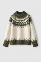 Sigrid Women's Nordic Knit Wool Blend Sweater | Fair Isle Round Neck Jumper | Heritage Pattern Cosy Everyday Winter Knitwear