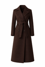Women’s Long Coat with Belt and Double-Breasted Front