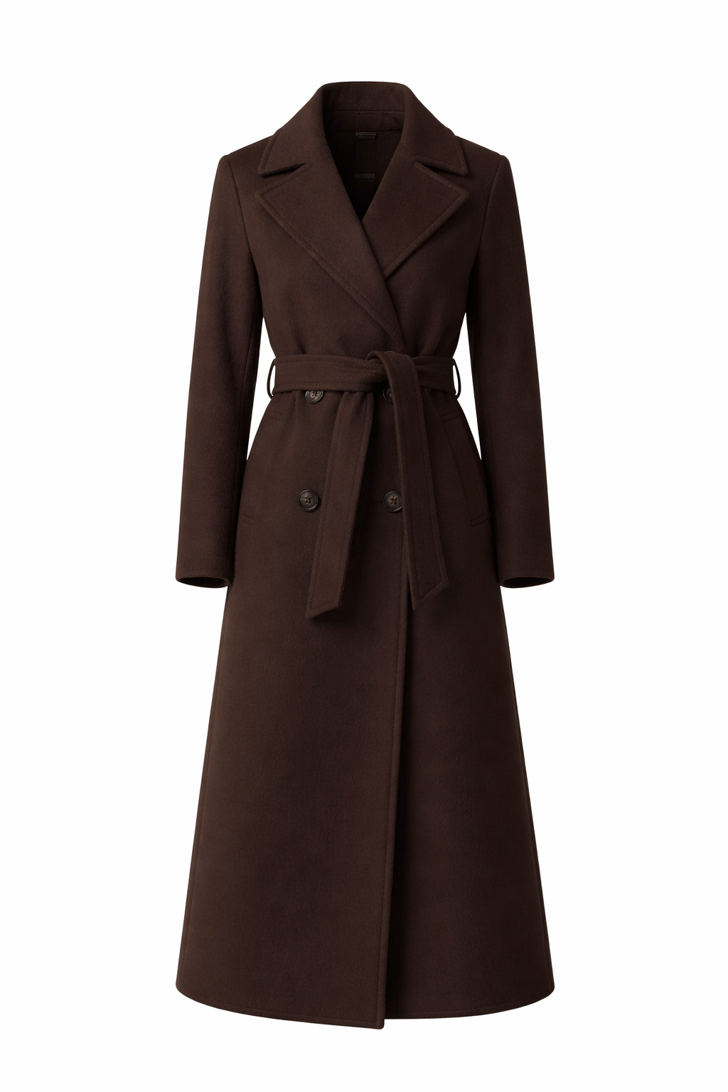 Women’s Long Coat with Belt and Double-Breasted Front