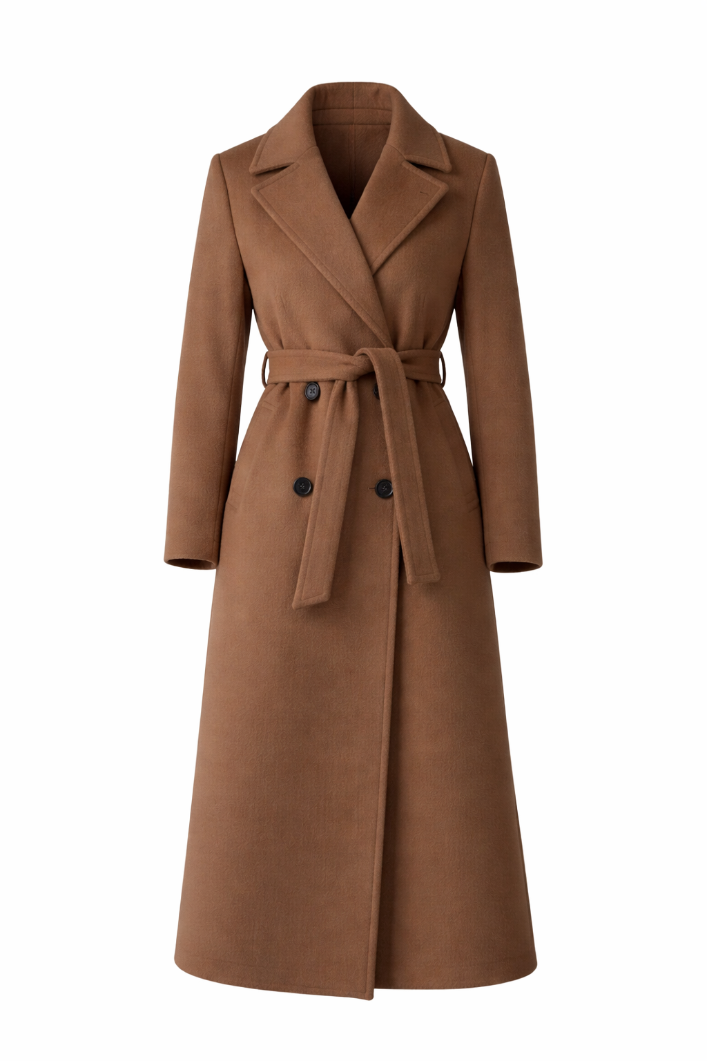 Women’s Long Coat with Belt and Double-Breasted Front
