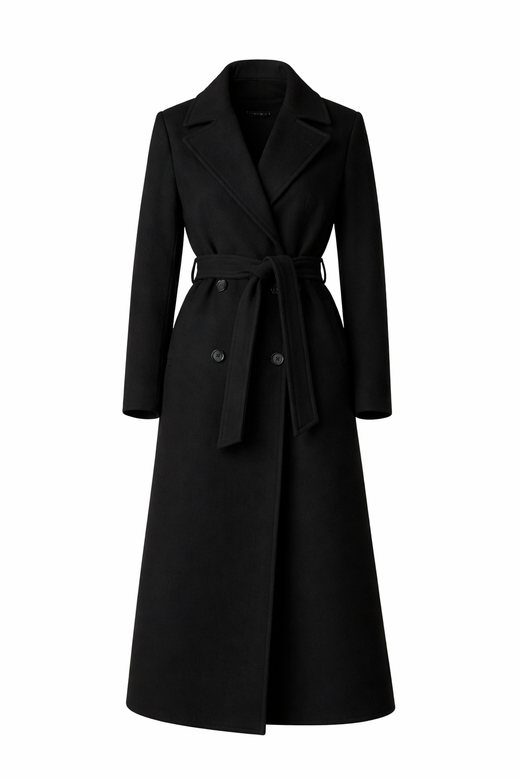 Women’s Long Coat with Belt and Double-Breasted Front