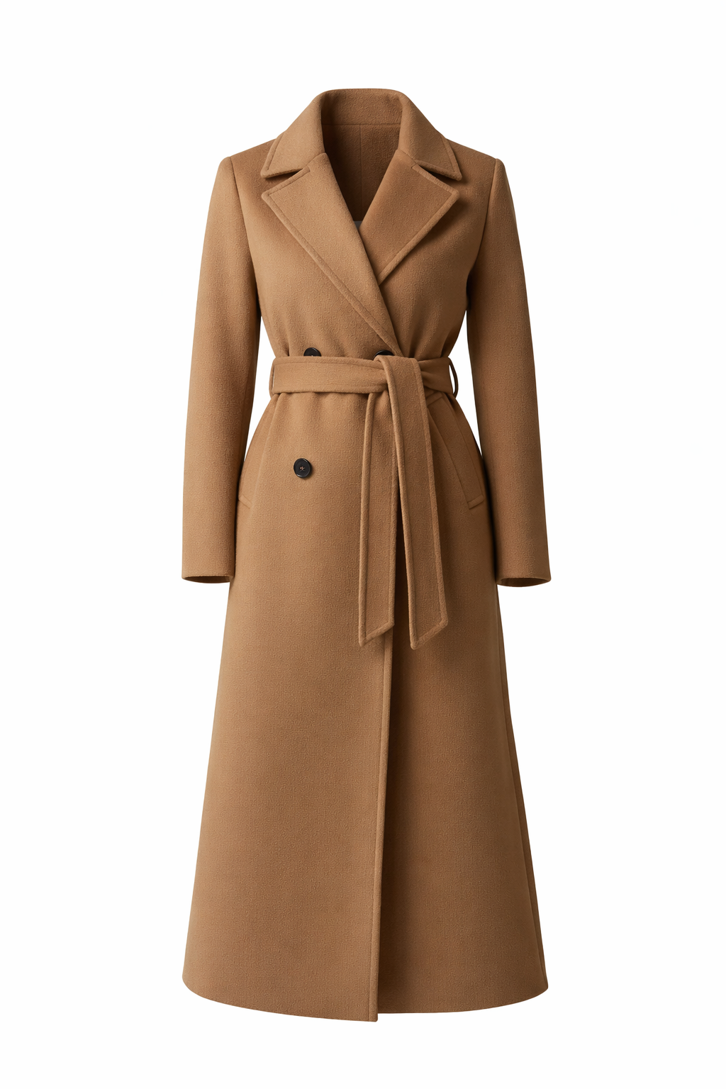 Women’s Long Coat with Belt and Double-Breasted Front