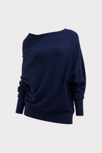 Calista Women's Asymmetric Draped Turtleneck Sweater | Oversized Cotton Knit Drape Effect Jumper for Women