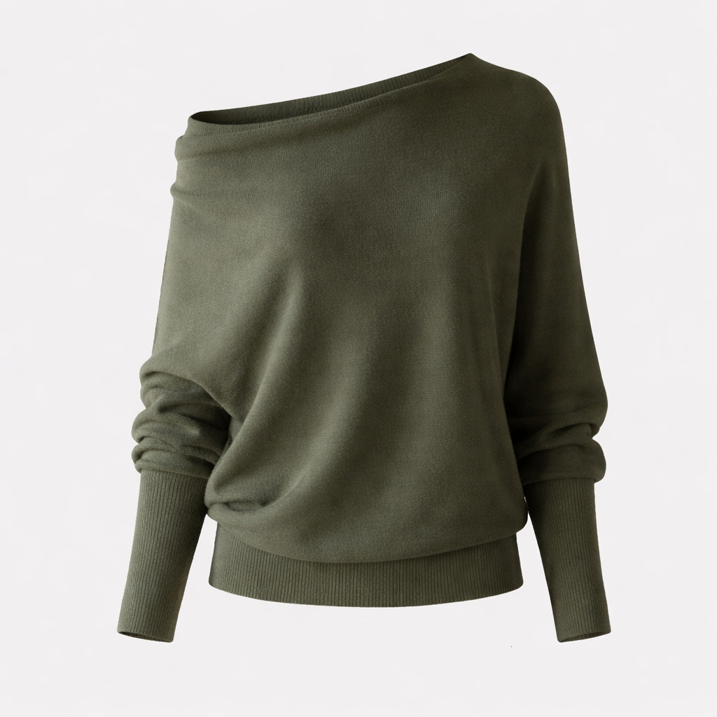 Calista Women's Asymmetric Draped Turtleneck Sweater | Oversized Cotton Knit Drape Effect Jumper for Women
