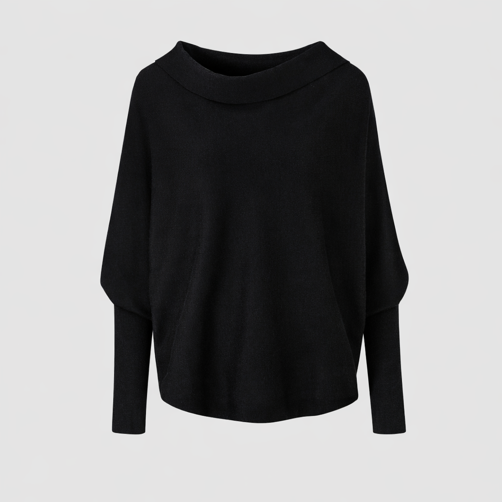 Calista Women's Asymmetric Draped Turtleneck Sweater | Oversized Cotton Knit Drape Effect Jumper for Women