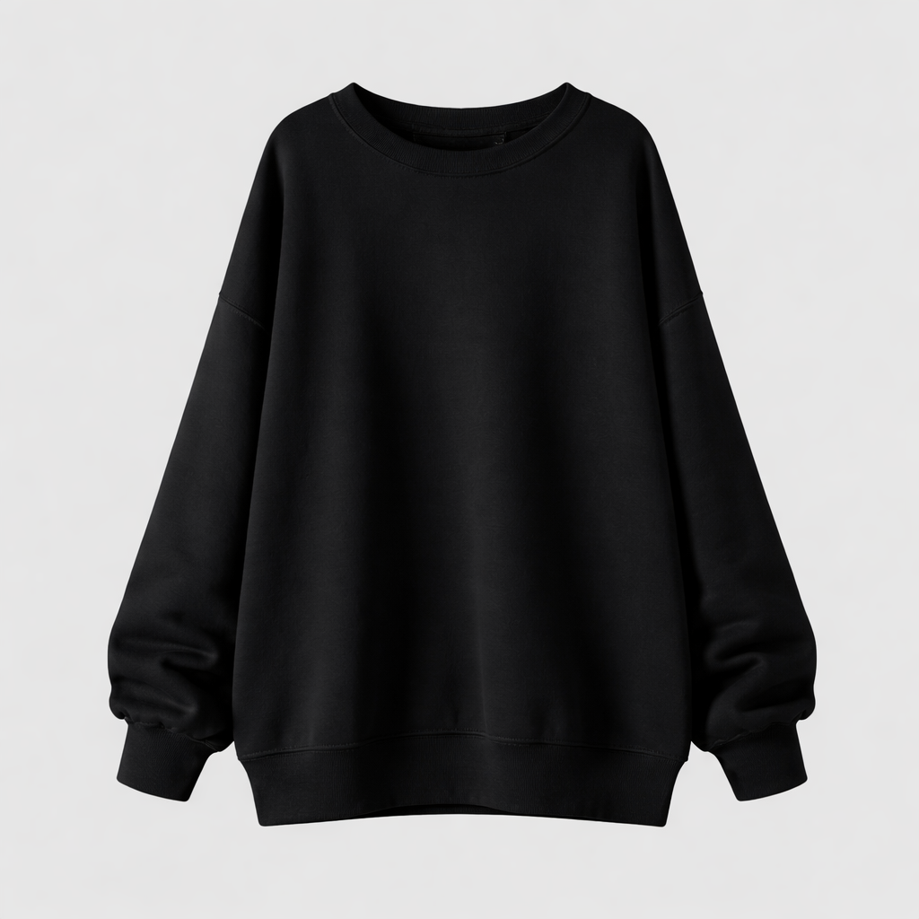 Sable Women's Oversized Black Cotton Knit Sweater | Casual Long Sleeve Crew Neck Pullover for Women