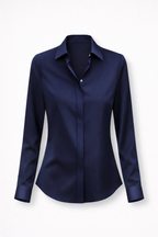 Séraphine Women's Elegant Satin Silk-Look Blouse | Timeless Classic Collar Button-Down Blouse for Women
