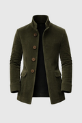 Emerson Men's Corduroy Velvet Coat – Slim Fit with Stand-up Collar & Elegant Side Pockets