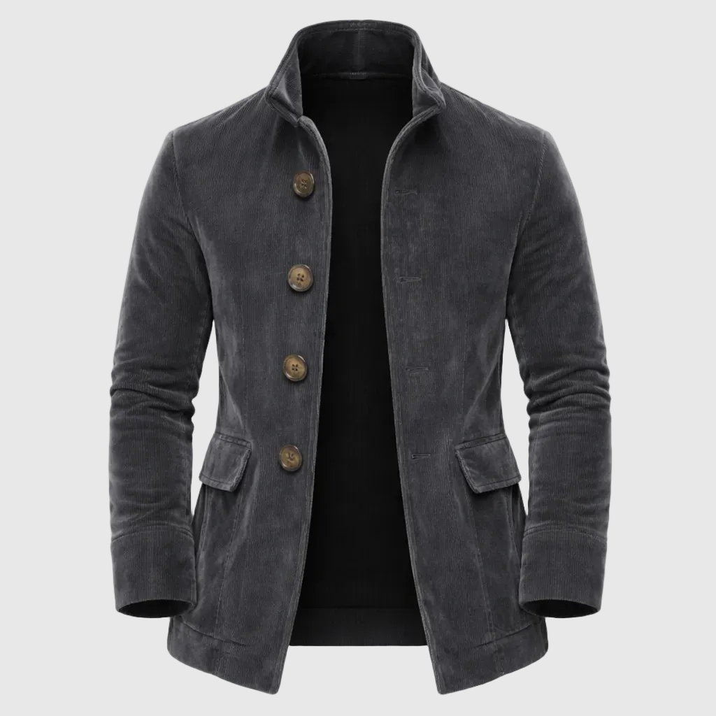 Emerson Men's Corduroy Velvet Coat – Slim Fit with Stand-up Collar & Elegant Side Pockets