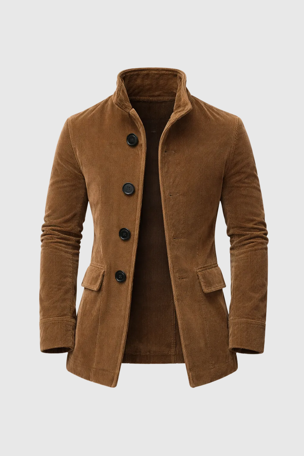 Emerson Men's Corduroy Velvet Coat – Slim Fit with Stand-up Collar & Elegant Side Pockets