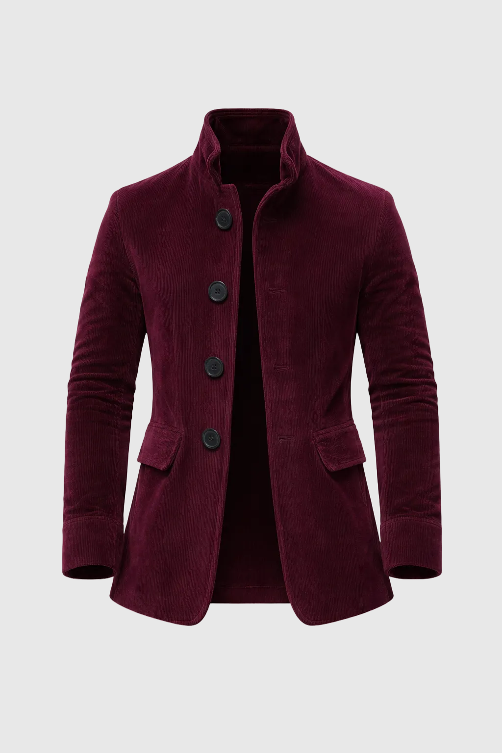 Emerson Men's Corduroy Velvet Coat – Slim Fit with Stand-up Collar & Elegant Side Pockets