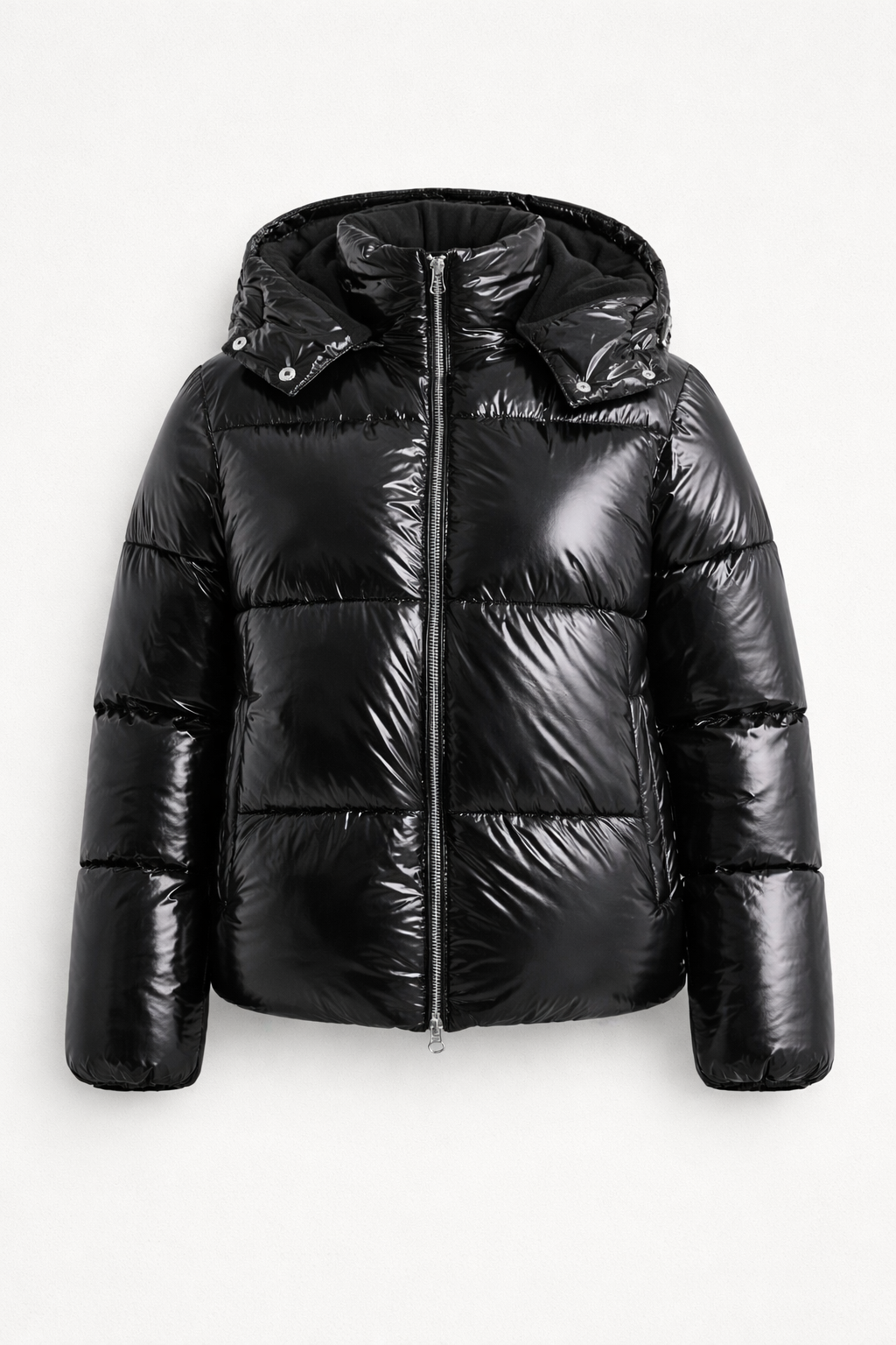 Glacia Women's Shiny Quilted Jacket with Removable Hood | High-Shine Padded Mid-Length Jacket for Women | Chic Outerwear