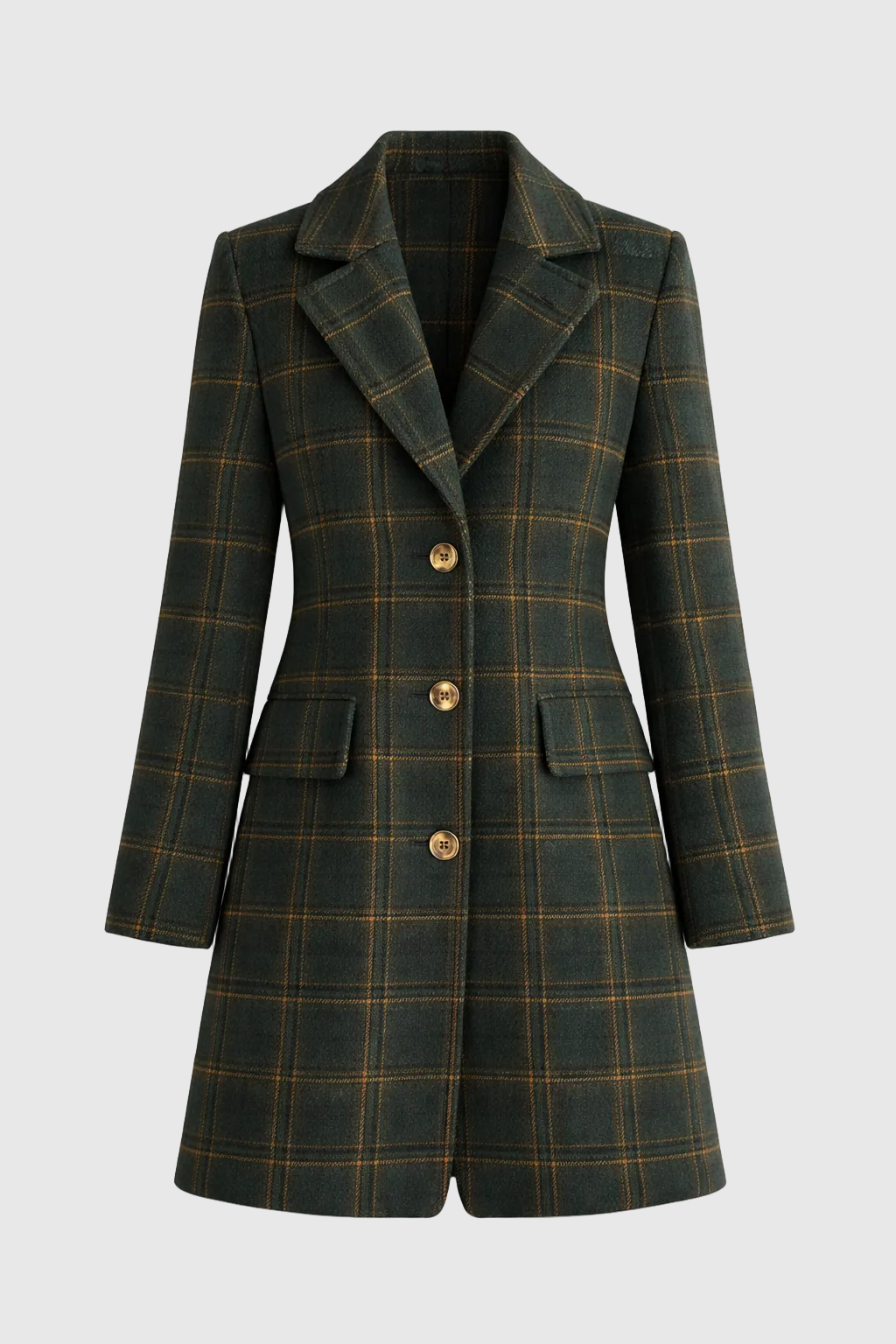 Peyton Women's Wool Coat – Long Elegant Plaid Coat with Fitted Cut & Light Warmth