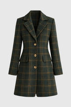 Peyton Women's Wool Coat – Long Elegant Plaid Coat with Fitted Cut & Light Warmth