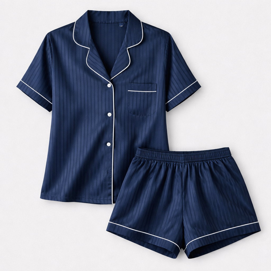 Lumière Women's Satin Pyjama Set | Short Sleeve Top & Shorts Loungewear for Women