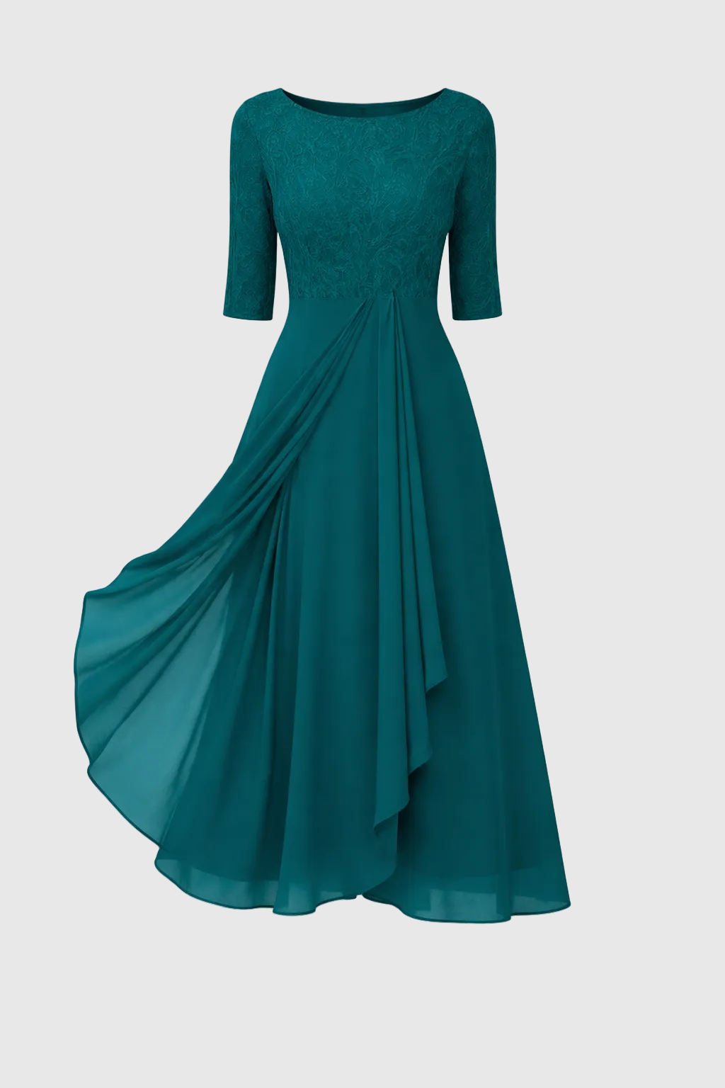 Vera Elegant Dress Woman – Lace & Chiffon Dress, A-Line, Mid-length & Short Sleeves