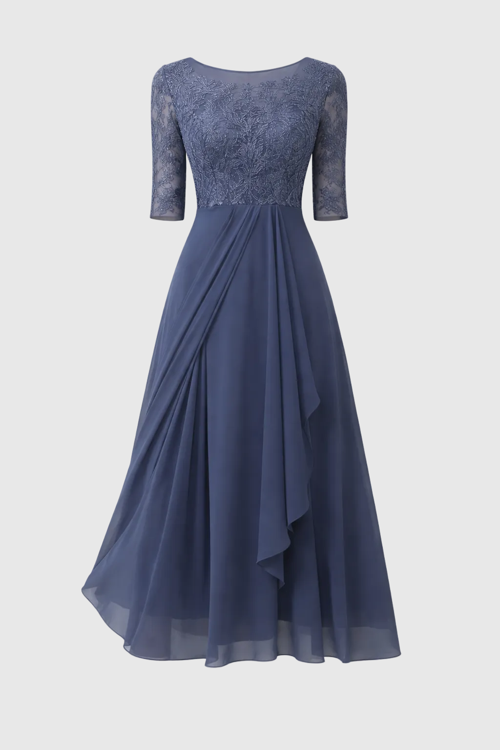 Vera Elegant Dress Woman – Lace & Chiffon Dress, A-Line, Mid-length & Short Sleeves