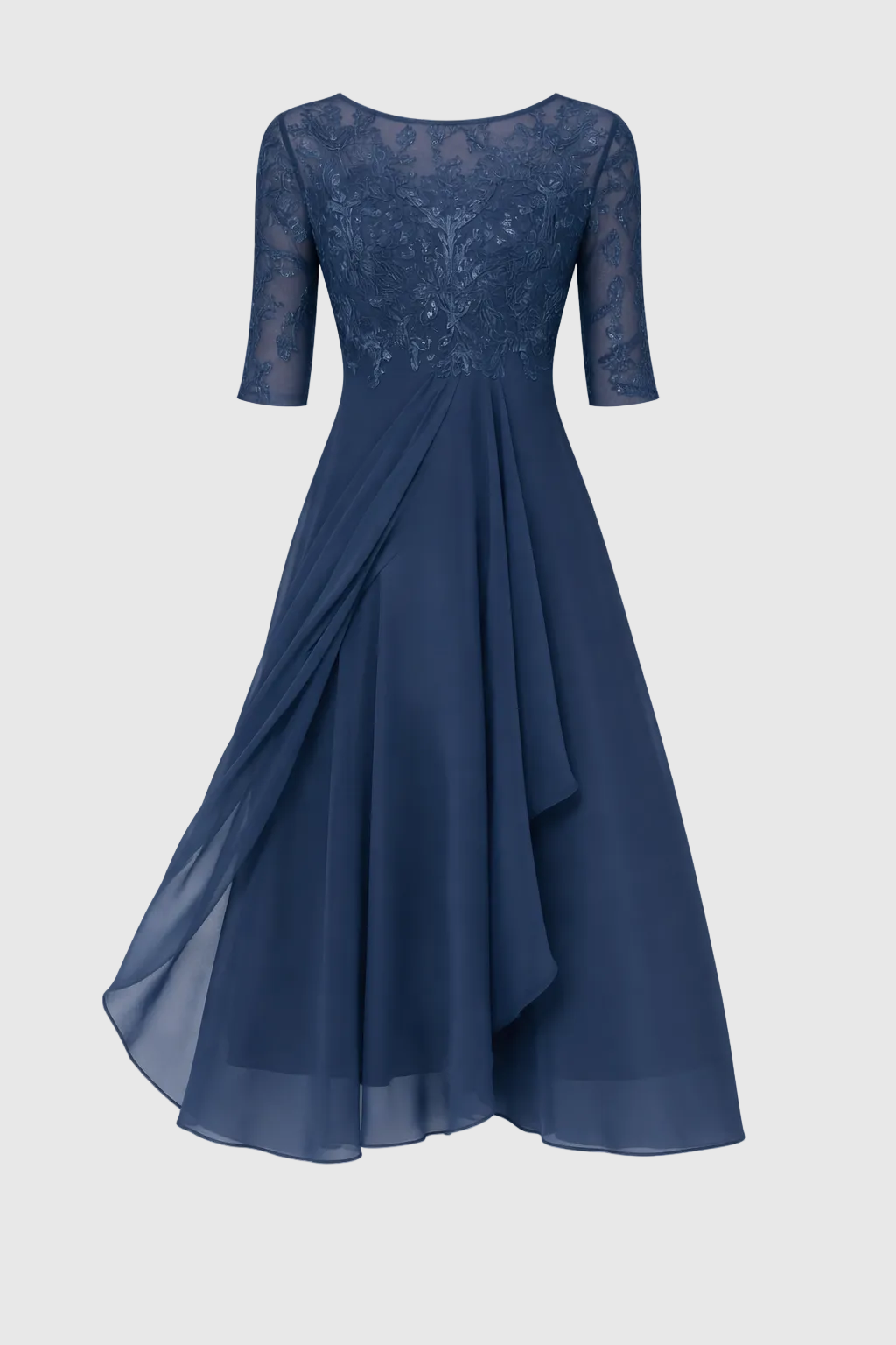Vera Elegant Dress Woman – Lace & Chiffon Dress, A-Line, Mid-length & Short Sleeves