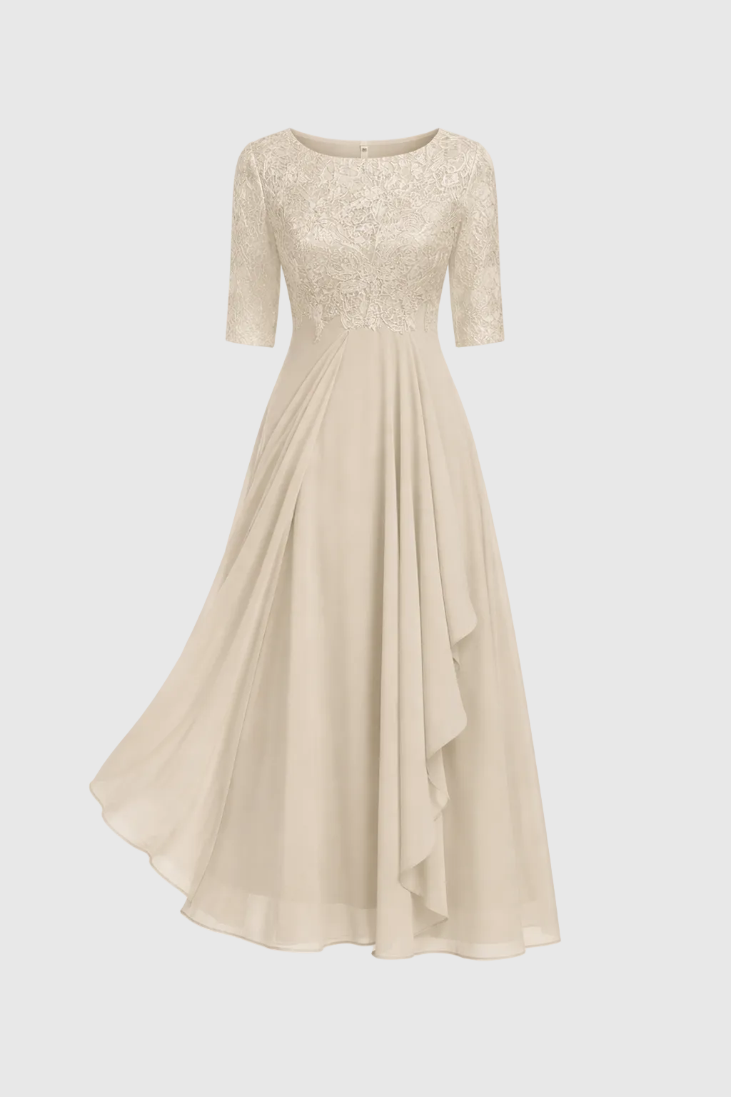 Vera Elegant Dress Woman – Lace & Chiffon Dress, A-Line, Mid-length & Short Sleeves