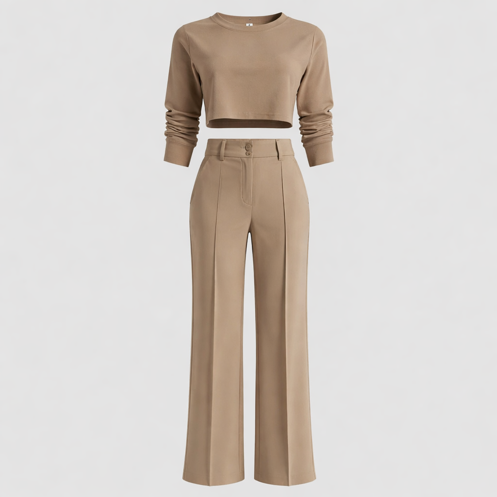 Eleganza Women's Tweed Sweater & Trousers Co-Ord Set | Tailored Autumn Two-Piece Set for Women