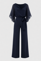 Cascade Women's Satin Wide-Leg Jumpsuit | Cascading Neckline & Lace-Up Waist One-Piece
