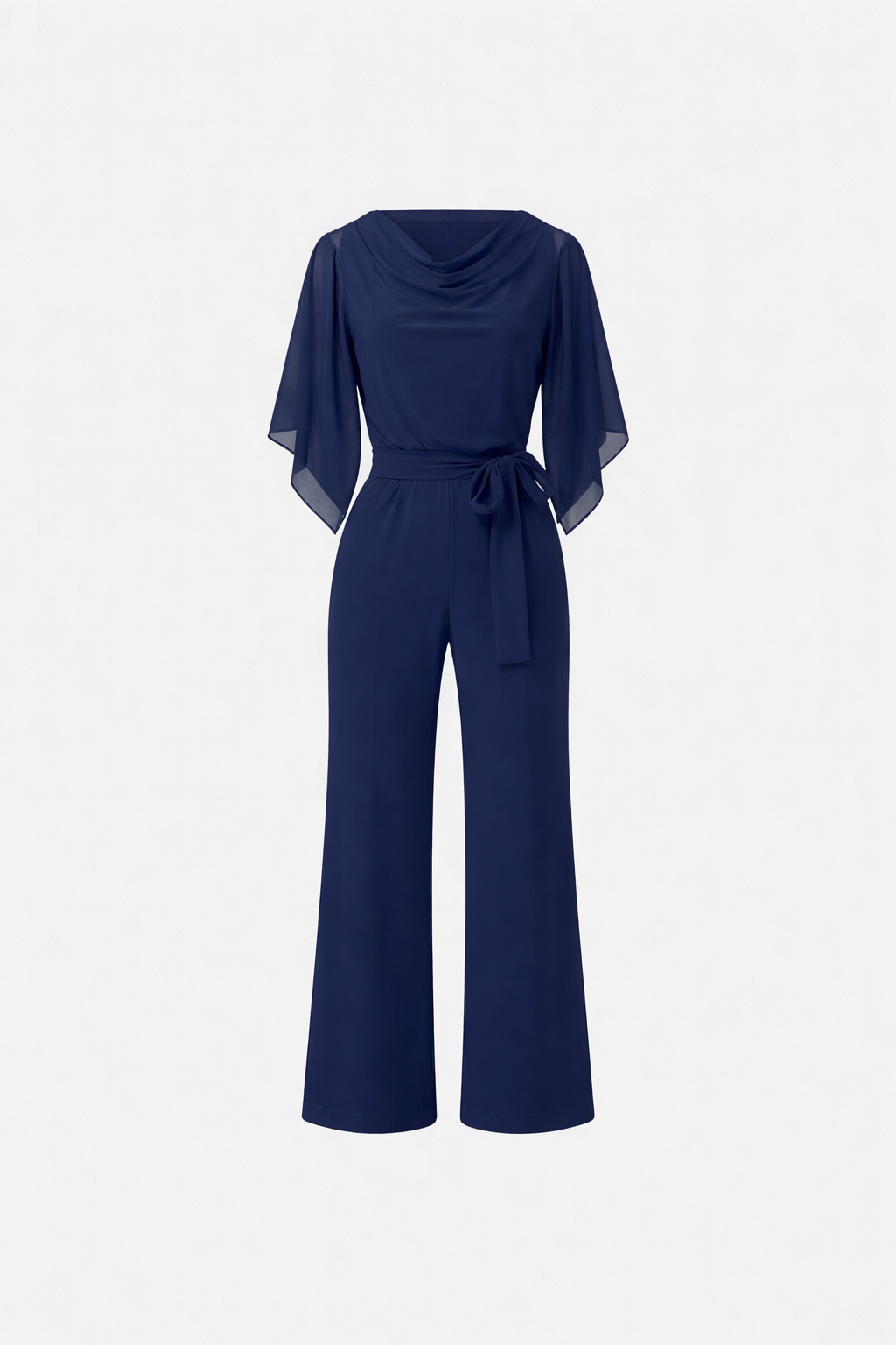 Cascade Women's Satin Wide-Leg Jumpsuit | Cascading Neckline & Lace-Up Waist One-Piece