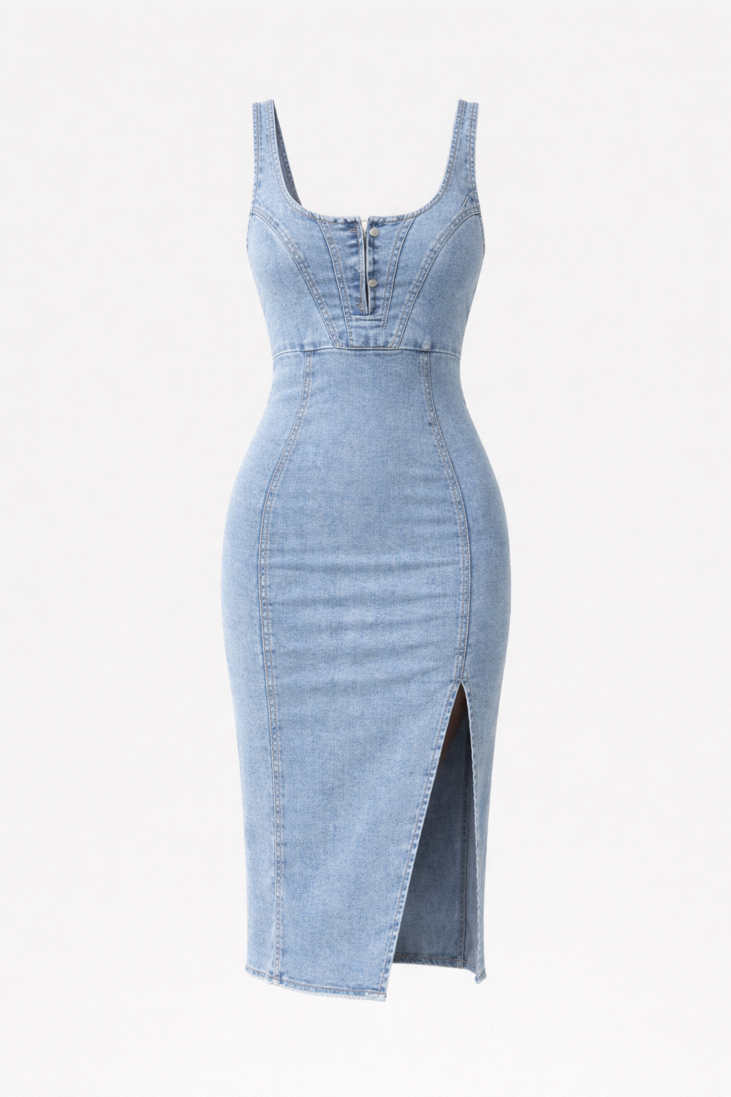 Nevaeh Women's Denim Midi Dress with Adjustable Straps | Casual Sleeveless Jean Dress for Women
