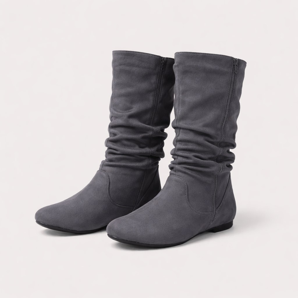 Chic und Stil | Suede Ankle Boots Up To The Calf with Side Zipper