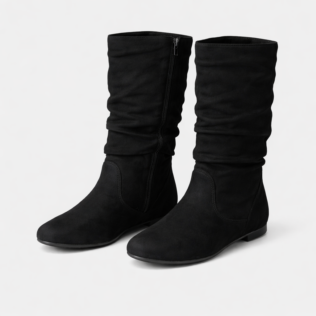 Chic und Stil | Suede Ankle Boots Up To The Calf with Side Zipper