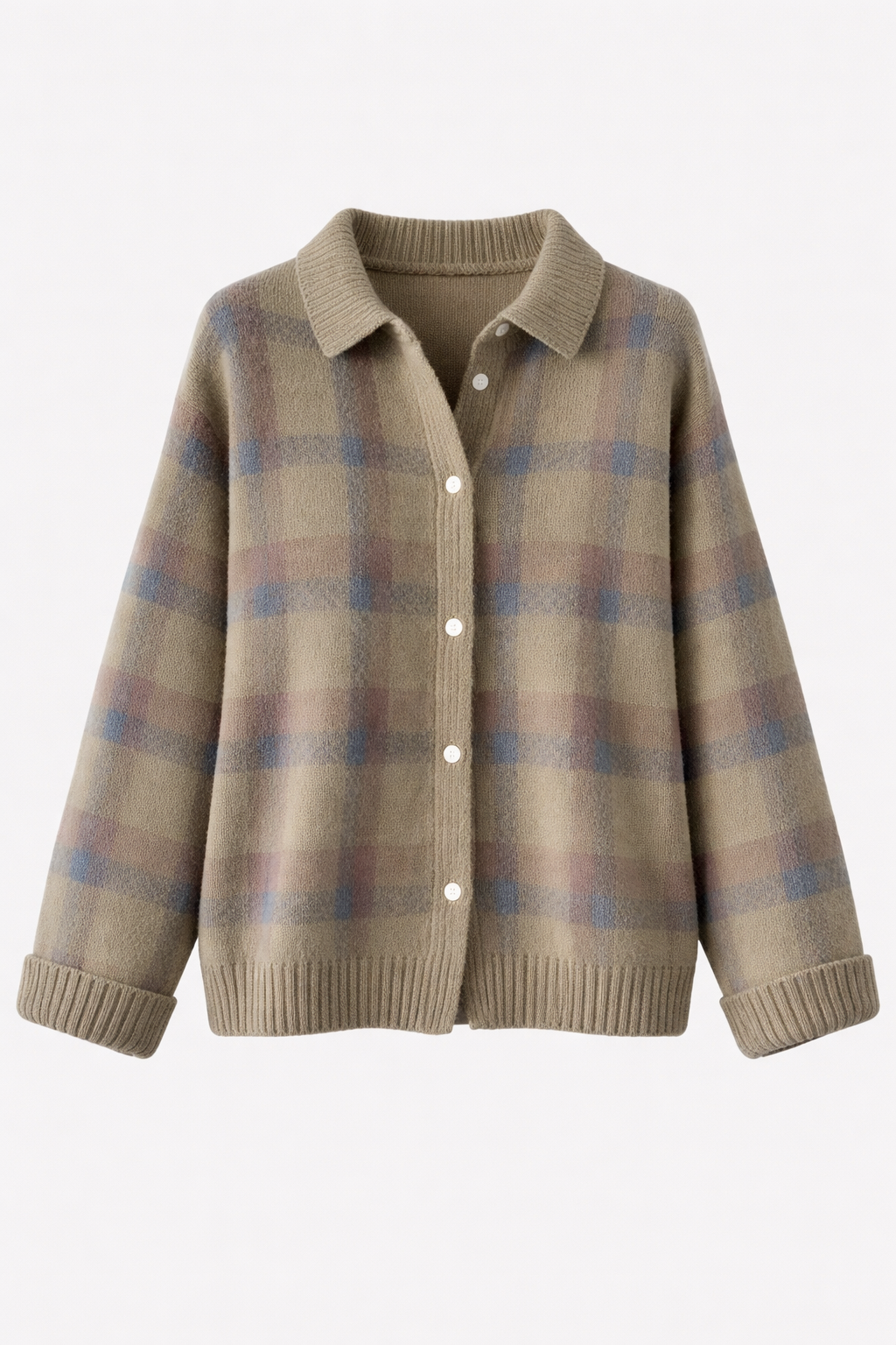 Women's Check Knit Cardigan | Collared Button-Through Plaid Jumper | Casual Everyday Knitwear
