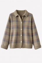 Women's Check Knit Cardigan | Collared Button-Through Plaid Jumper | Casual Everyday Knitwear