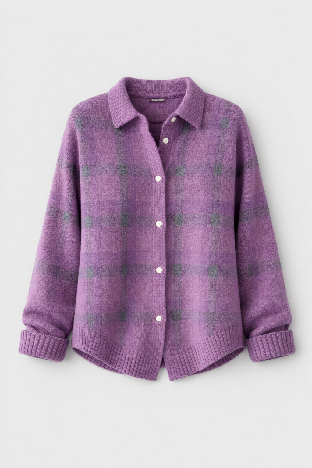 Women's Check Knit Cardigan | Collared Button-Through Plaid Jumper | Casual Everyday Knitwear