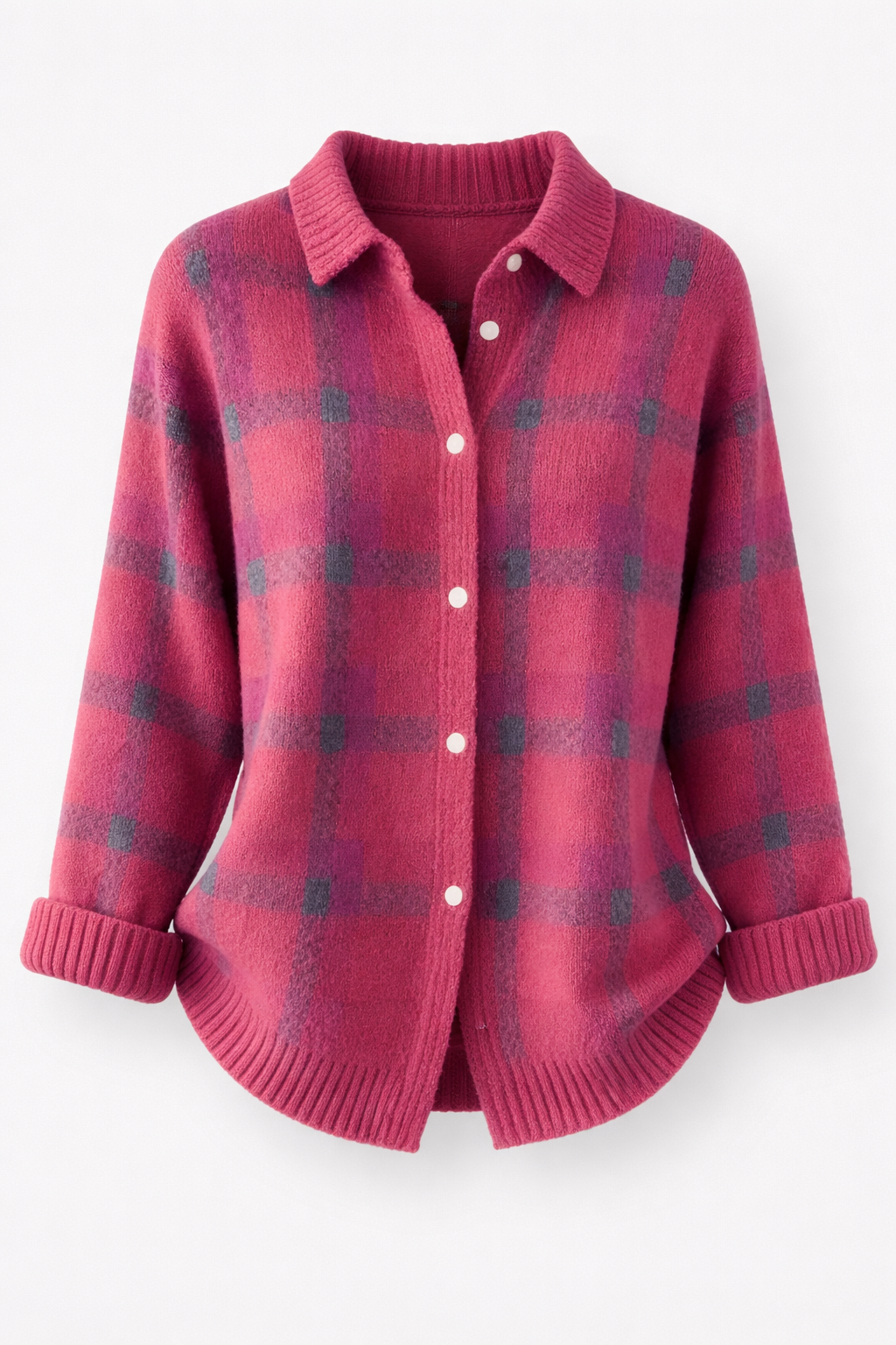 Women's Check Knit Cardigan | Collared Button-Through Plaid Jumper | Casual Everyday Knitwear