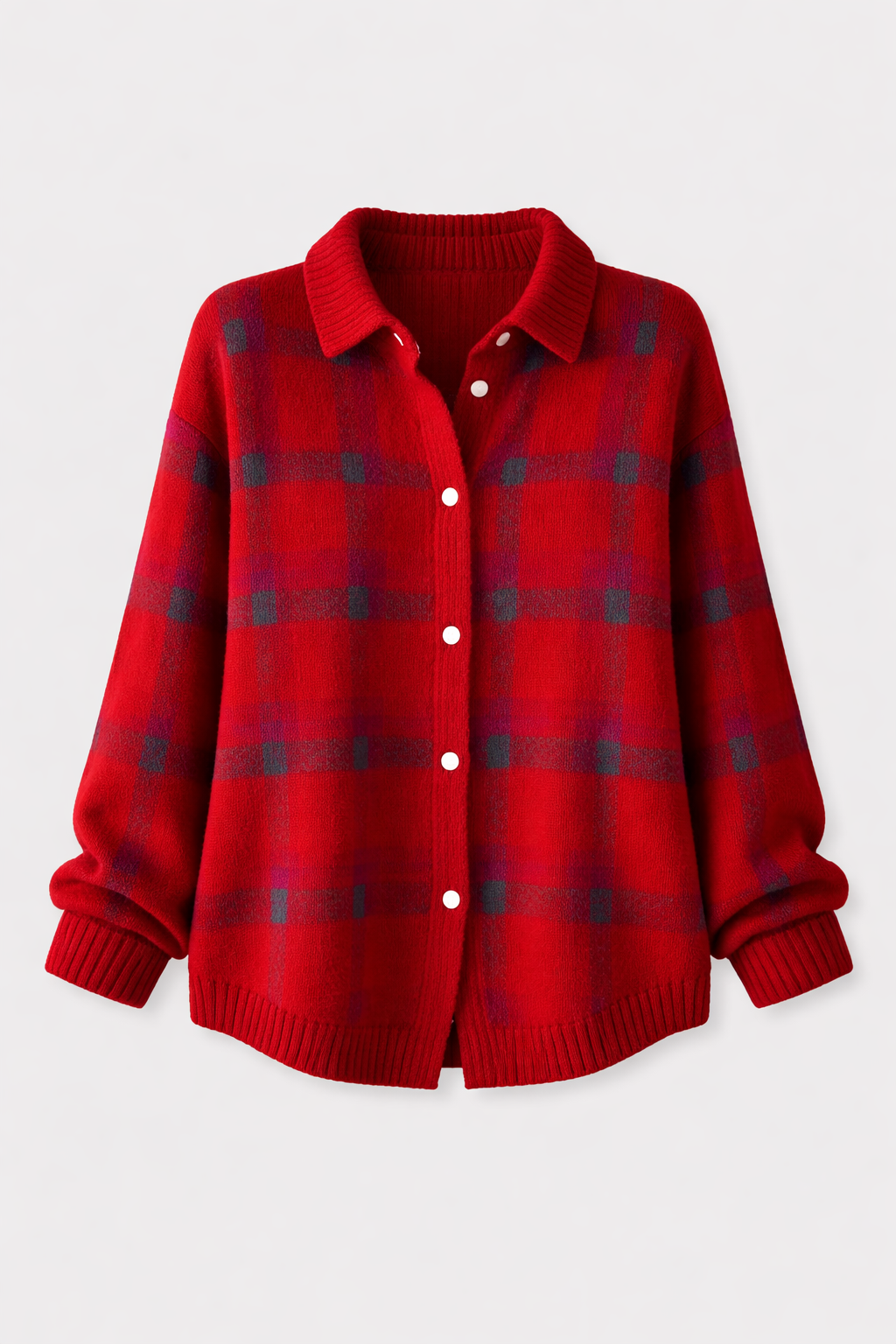 Women's Check Knit Cardigan | Collared Button-Through Plaid Jumper | Casual Everyday Knitwear