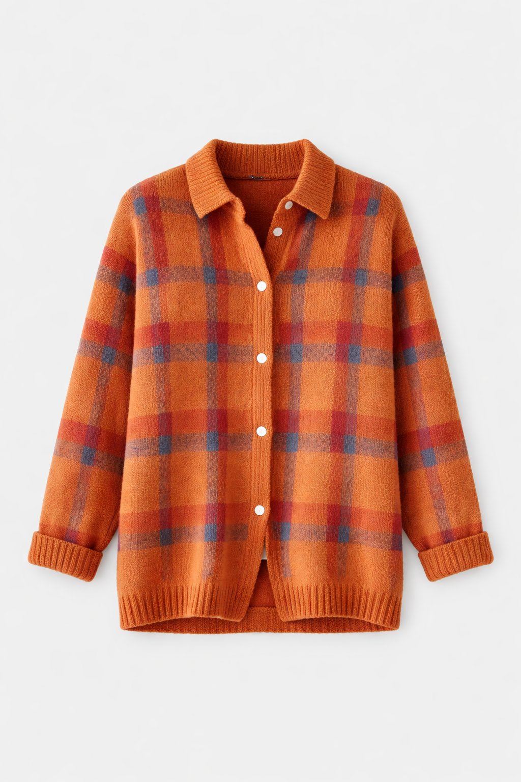 Women's Check Knit Cardigan | Collared Button-Through Plaid Jumper | Casual Everyday Knitwear