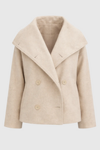 Women's Short Wool Jacket with Double Snap Closure | Tailored Cropped Wool Coat for Women