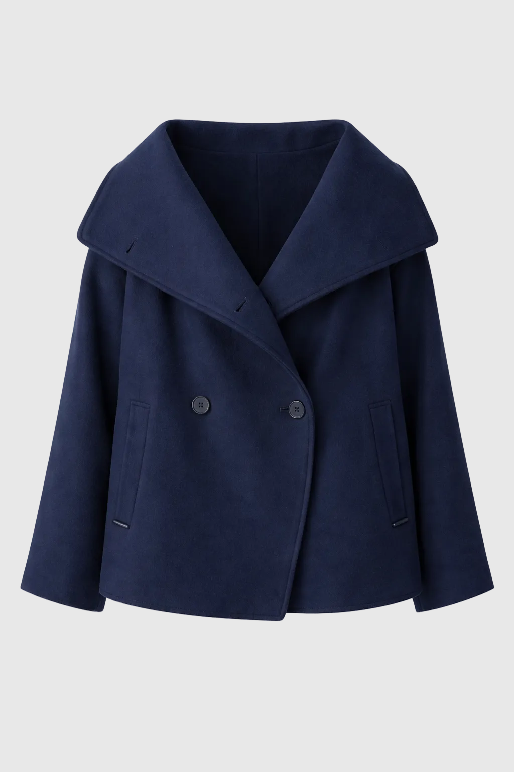 Women's Short Wool Jacket with Double Snap Closure | Tailored Cropped Wool Coat for Women