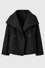 Women's Short Wool Jacket with Double Snap Closure | Tailored Cropped Wool Coat for Women