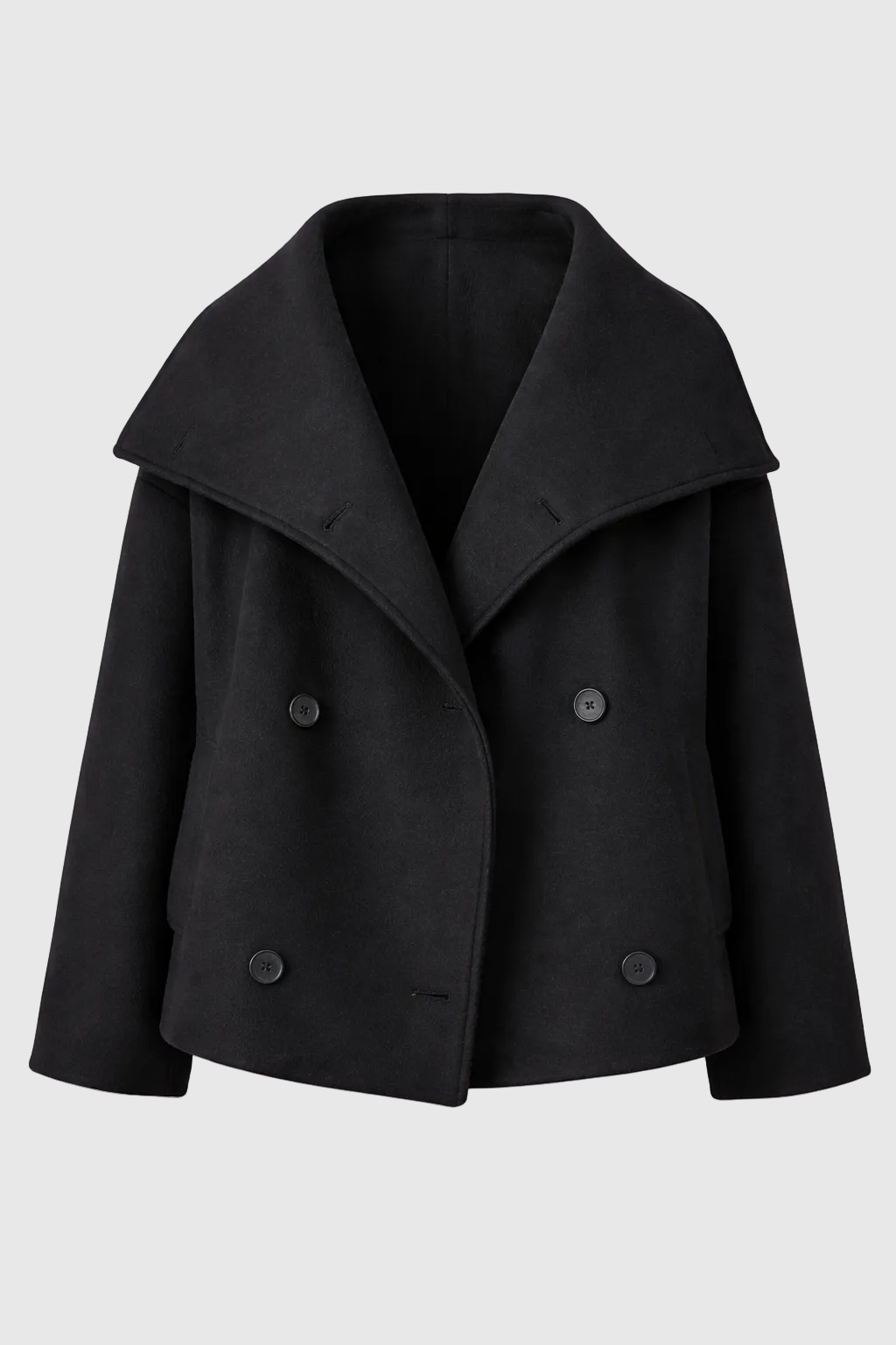 Women's Short Wool Jacket with Double Snap Closure | Tailored Cropped Wool Coat for Women