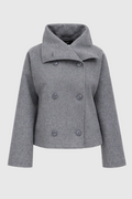 Women's Short Wool Jacket with Double Snap Closure | Tailored Cropped Wool Coat for Women