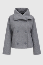 Women's Short Wool Jacket with Double Snap Closure | Tailored Cropped Wool Coat for Women