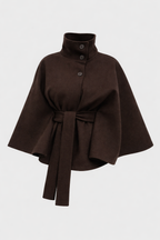 Odette Women's Crossover Wool Blend Jacket | High Collar Wide Sleeve Casual Jacket for Women