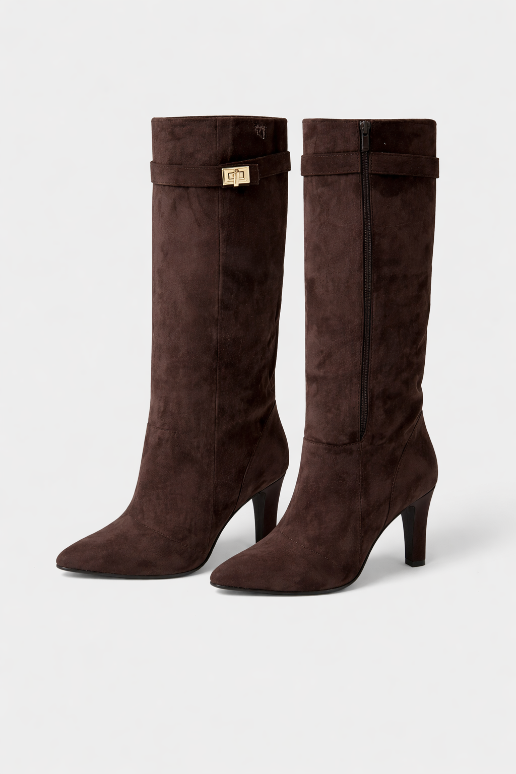Zohra Women's Faux Suede Knee-High Boots with Flap | Block Heel Fold-Over Boots for Women