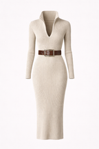 Margaux Women's Wool Blend Turtleneck Midi Sweater Dress | Fitted Bodycon Knit Dress for Women